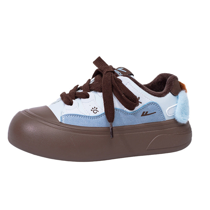 Pull-back fleece warm platform shoes new women's shoes in winter Versatile low-top cotton shoes cute puppy style student shoes