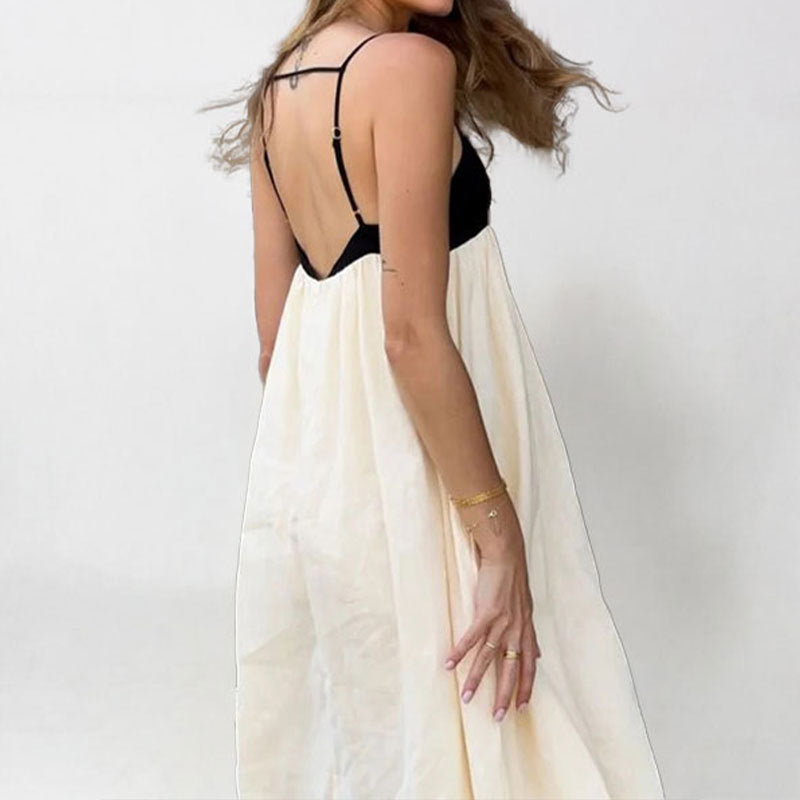 2026 New Amazon European and American Spring Temperament Elegant Fashion Casual Contrast Slip Dress Resort Long Dress