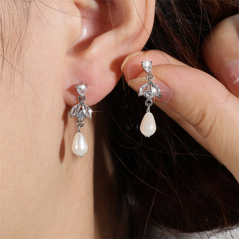 RAKOL cross-border bestseller light luxury bridal earrings, high-end earrings, exquisite fashion pearl AAA zircon earrings for women