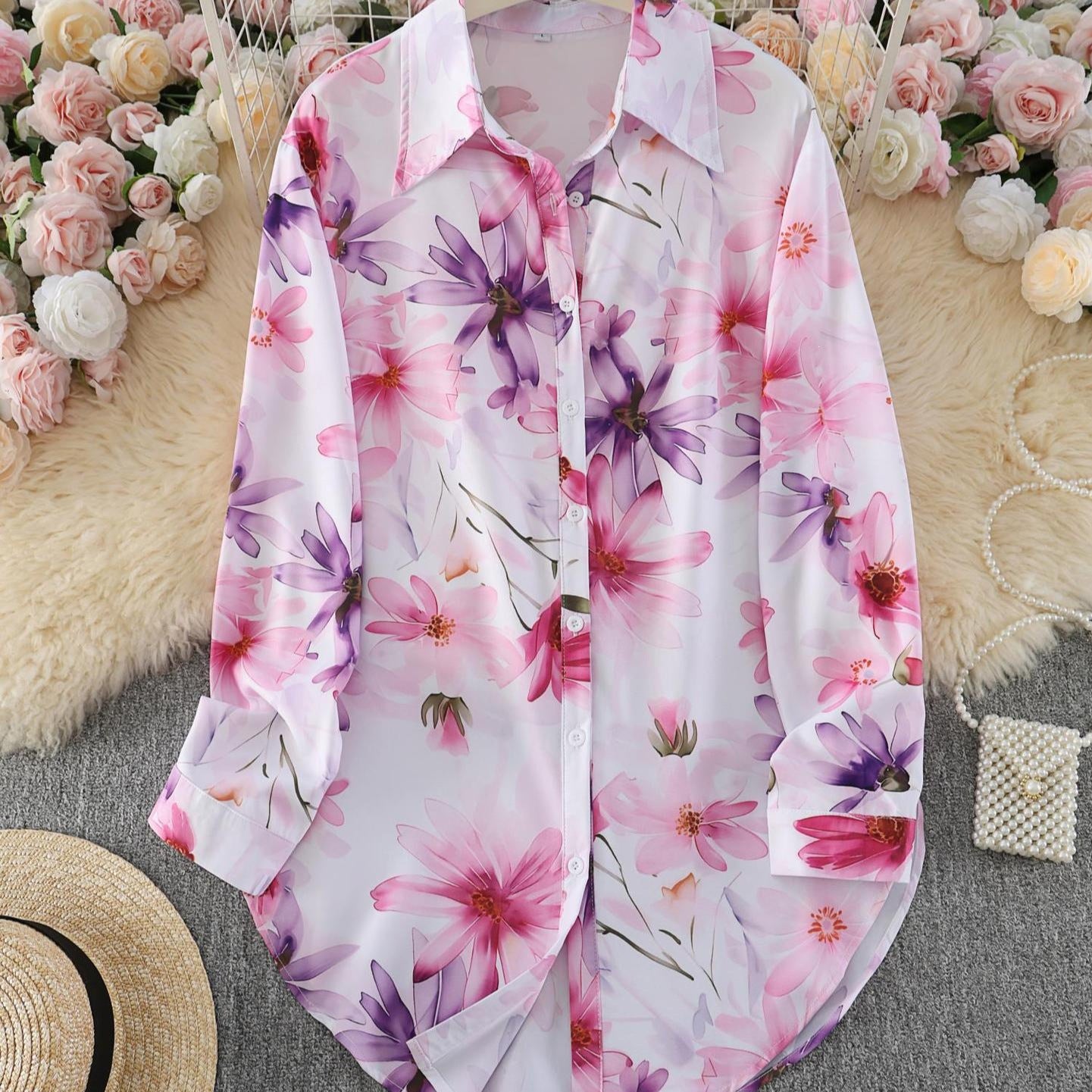 AliExpress casual elegant women's floral floral print shirts, loose shirts, long-sleeve shirts