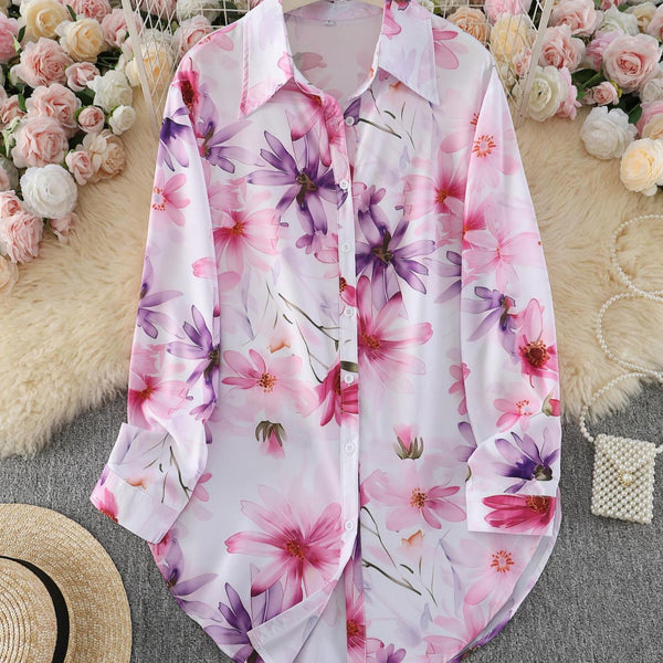 AliExpress casual elegant women's floral floral print shirts, loose shirts, long-sleeve shirts