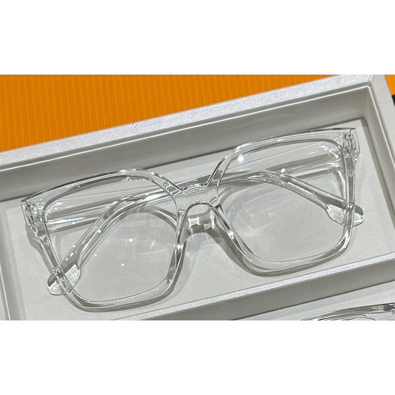Large frame retro flat mirror, female face, small glasses, full frame, irregular lens, transparent frame, male tide anti-blue light
