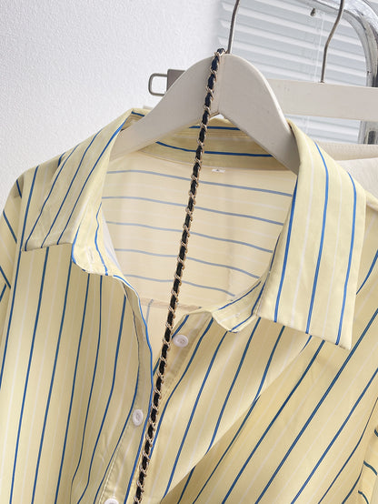Popular Amazon foreign trade European and beautiful clothing, striped top, loose casual long-sleeved shirt stripes