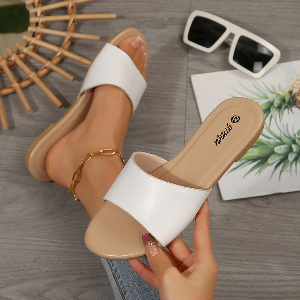 Cross-border women's shoes, women's slippers, versatile solid color metallic decorative round toe flat sandals, flat heel, lightweight casual and versatile