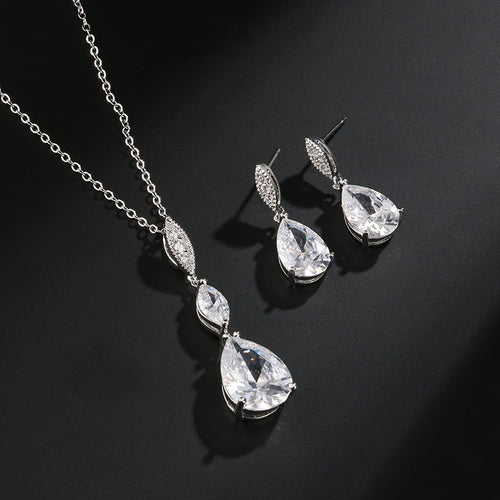 RAKOL Cross-border Copper Inlaid Zircon Set Necklace Earrings European and American Fashion Simple Waterdrop Bridal Dress Accessories