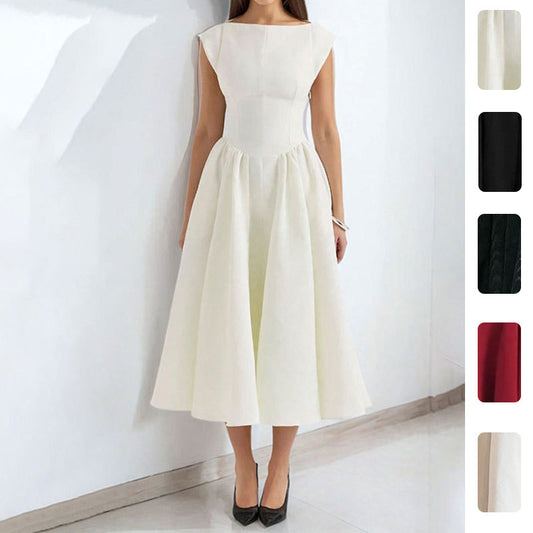 2026 Spring New European and American Clothing Elegant and Sexy Open Back Fashion Slim Crew Neck Sleeveless Solid Color Dress