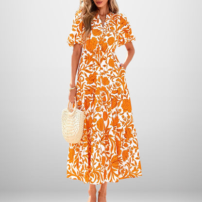 2025 summer new cross-border European and American fashion elegant and dignified atmospheric printed dress French maxi dress 661