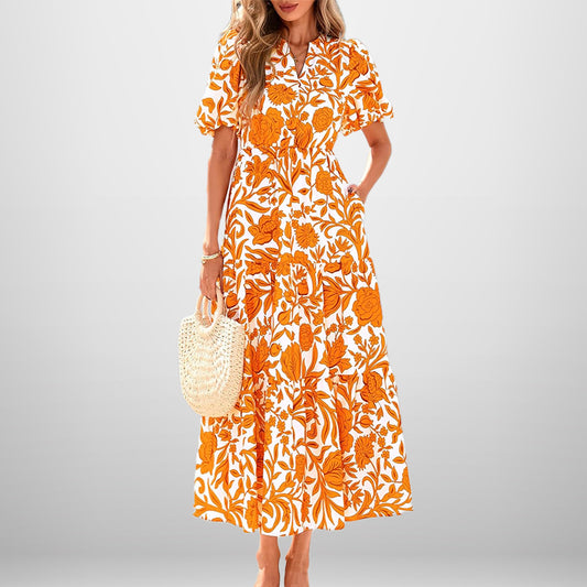 2025 summer new cross-border European and American fashion elegant and dignified atmospheric printed dress French maxi dress 661