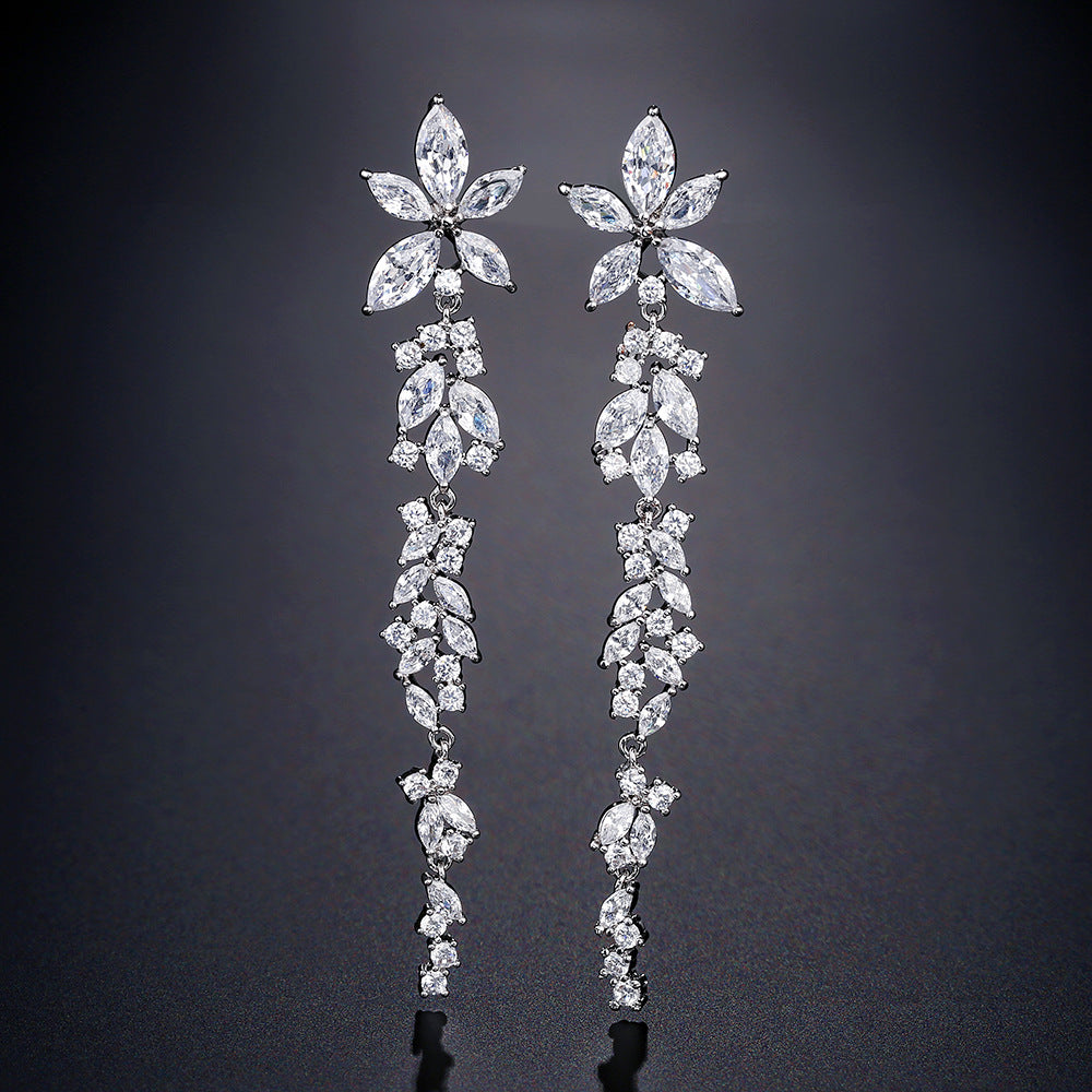 RAKOL Korean Long Elegant Geometric Floral Earrings for Brides, Wedding Dresses, Earrings, Cross-border Accessories