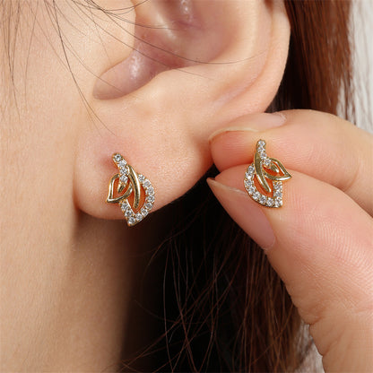 RAKOL Korean Style Simple Fashion Leaf Stud Earrings Copper Plated AAA Zircon Earrings Internet Celebrity Trendy Geometric Earrings for Women