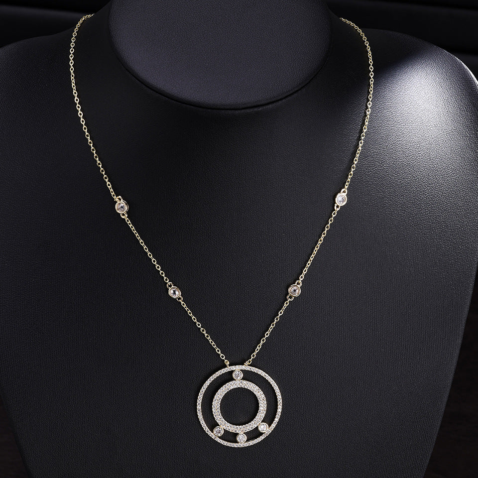Cross-border foreign trade accessories Meijia V gold large full diamond double circle ring luxury necklace with 18K gold plated fashion sweater chain