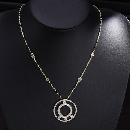 Cross-border foreign trade accessories Meijia V gold large full diamond double circle ring luxury necklace with 18K gold plated fashion sweater chain