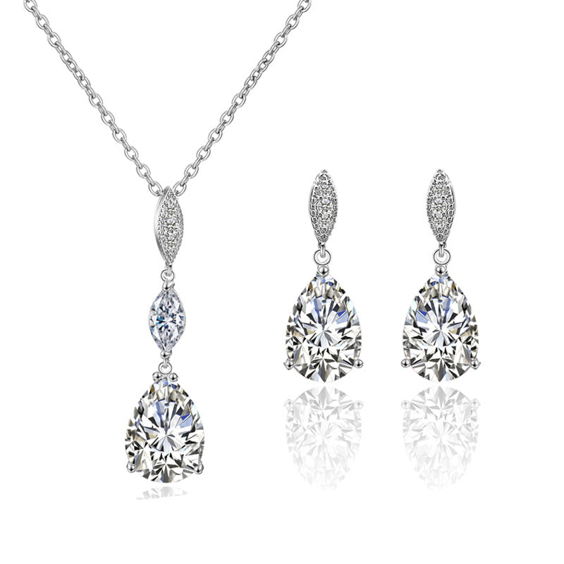 RAKOL Cross-border Copper Inlaid Zircon Set Necklace Earrings European and American Fashion Simple Waterdrop Bridal Dress Accessories