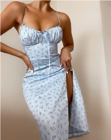 Primavera 2026: Nova Moda Transfronteiriça Europeia e Americana - Vestido Sexy Estampado com Atacadores e Racha