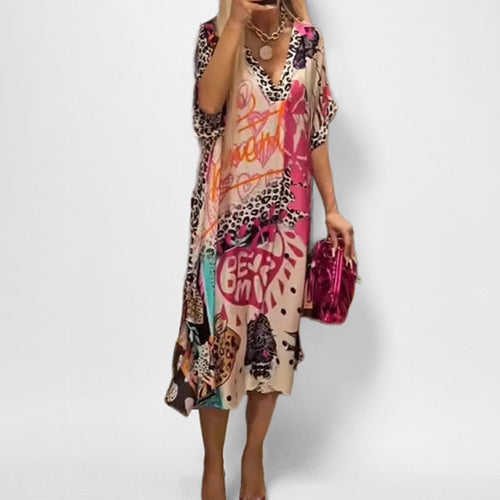 2026 Spring New Amazon Independent Station Hot Selling European and American Casual Leopard Print Colored Print Deep V Dress