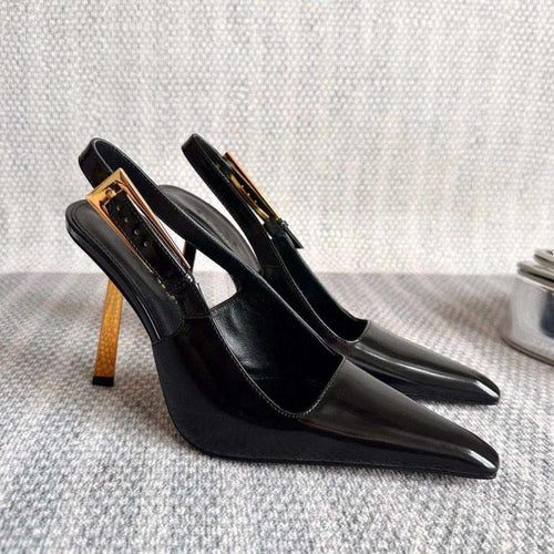 YX2026 autumn small gold bar back empty strap high heels women's stiletto patent leather toe sexy high heel sandals women