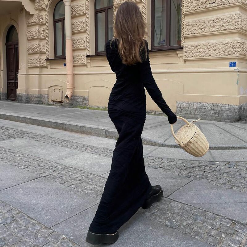 2023 Autumn New Arrivals European and American Hot Selling Women's Long Sleeve Skirts Fashion Temperament Slim Long Skirts Crew Neck Dresses Women