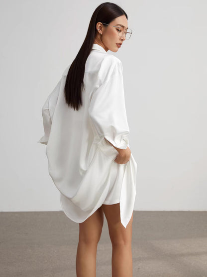 European and American cross-border new long-sleeved minimalist women's shirt long-sleeved lapel versatile loose long top shirt