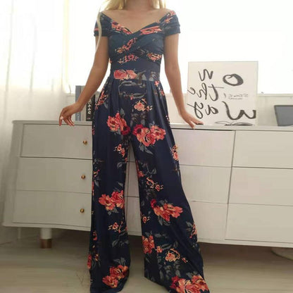 2026 Spring New European and American Cross-border Women's Clothing Elegant One-Shoulder Fashion Printed Temperament High-Waisted Jumpsuit