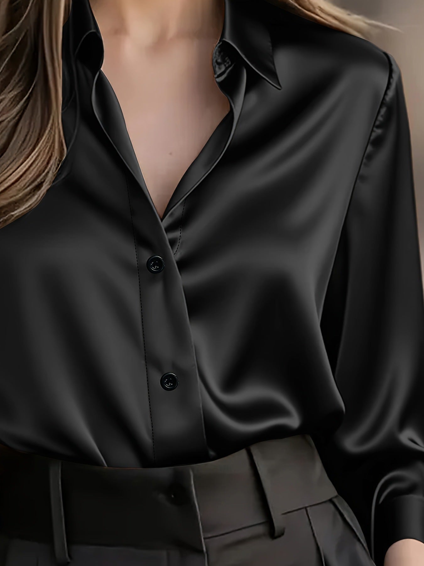 Amazon bestseller plus-size women's shirt, simple and stylish business office long-sleeve shirt, elegant temperament