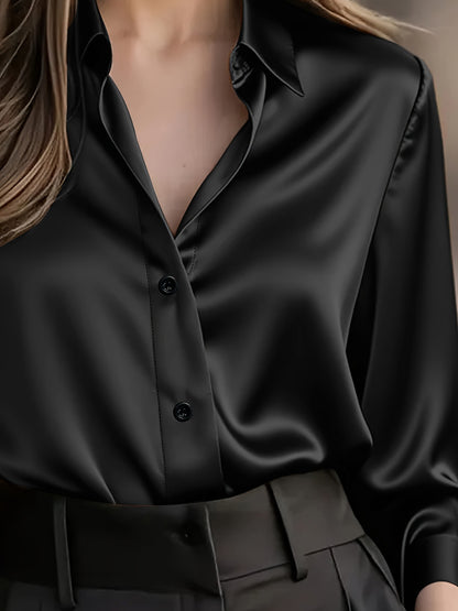 Amazon bestseller plus-size women's shirt, simple and stylish business office long-sleeve shirt, elegant temperament