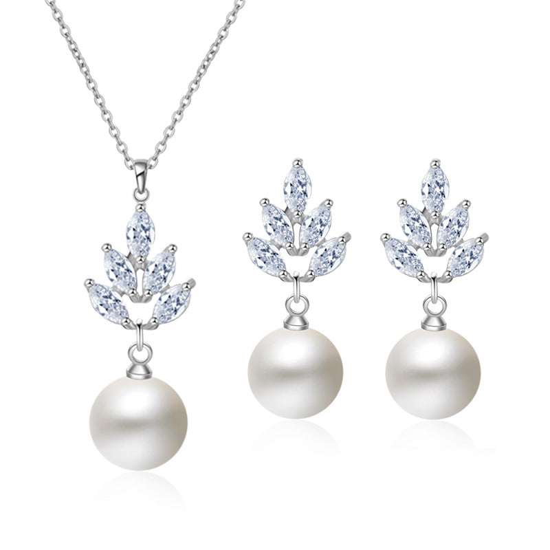 RAKOL European and American fashion bridal wedding jewelry set temperament versatile pearl pendant earrings necklace two-piece set