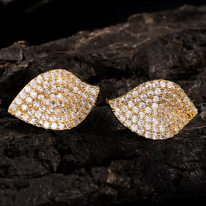 2026 New European and American Folded Petal Earrings, Sophisticated and Exquisite Zircon Earrings, Elegant Accessories, Copper Inlaid Zircon
