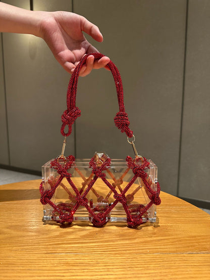 Saco de caixa de acrílico transparente brilhante e inflexível transfronteiriço Jantar tecido à mão saco das axilas de moda de alta qualidade