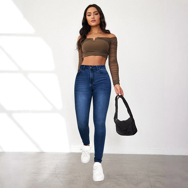 2025 cross-border Amazon independent station autumn hot girl skinny jeans women's street high-waisted stretch small-leg pants