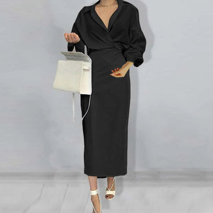 2025 summer new cross-border European and American Amazon hot sale fashionable, dignified, elegant and elegant solid color dress