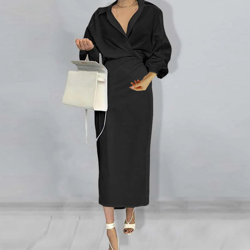 2025 summer new cross-border European and American Amazon hot sale fashionable, dignified, elegant and elegant solid color dress