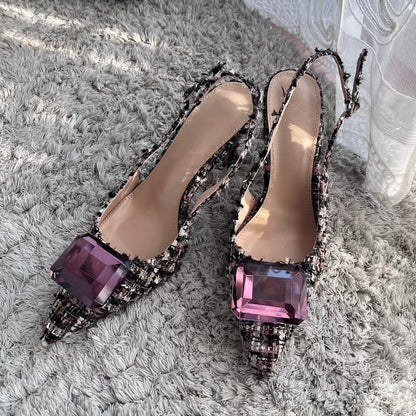 YX stiletto heel French small fragrant style toe toe sandals for women 2026 autumn new temperament pointed back hollow single shoes tweed