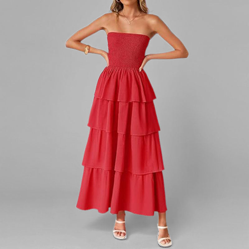 AliExpress 2026 spring new cross-border European and American clothing temperament fashion bandeau solid color long dress for women