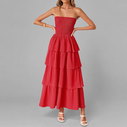 AliExpress 2026 spring new cross-border European and American clothing temperament fashion bandeau solid color long dress for women