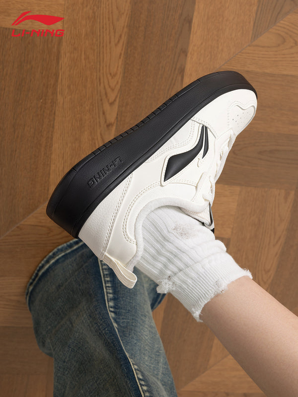 Li-Ning sneakers for women, 2026 winter new Chuyun classic casual shoes, fleece-lined warm sports shoes, white sneakers