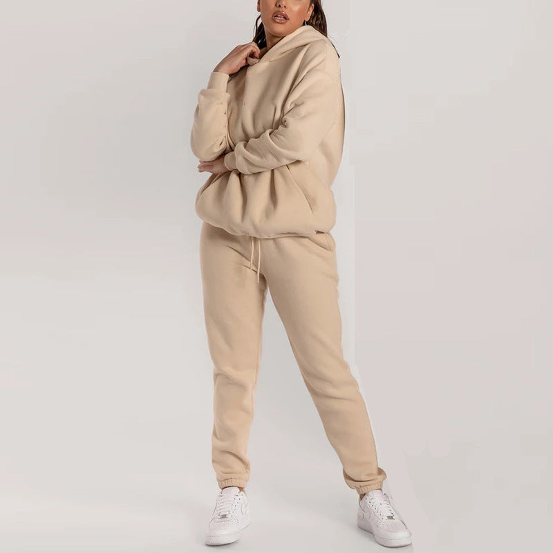 2026 spring new cross-border European and American clothing hot sale solid color casual fashion long-sleeved sweatshirt trousers two-piece set