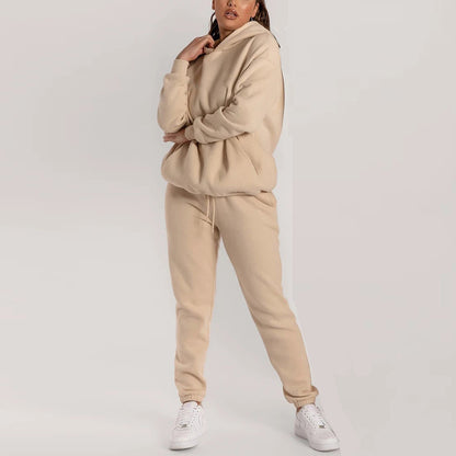 2026 spring new cross-border European and American clothing hot sale solid color casual fashion long-sleeved sweatshirt trousers two-piece set