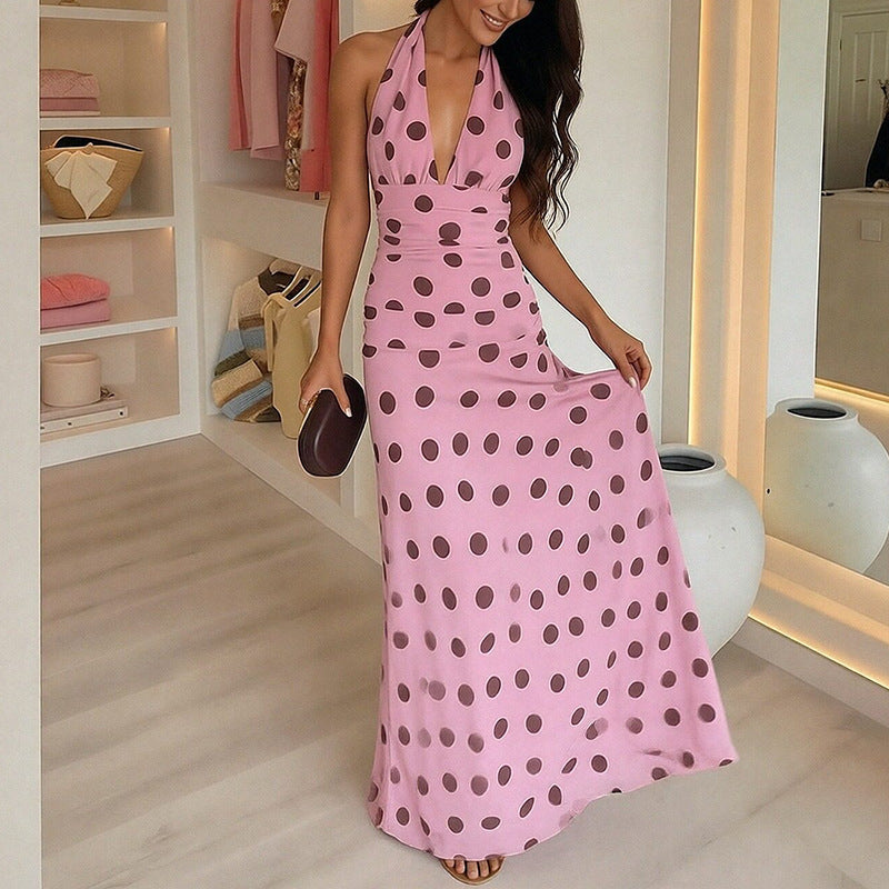 2026 spring new cross-border European and American fashion temperament elegant casual and versatile commuter V-neck polka dot dress for women