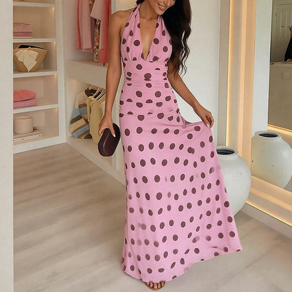 2026 spring new cross-border European and American fashion temperament elegant casual and versatile commuter V-neck polka dot dress for women