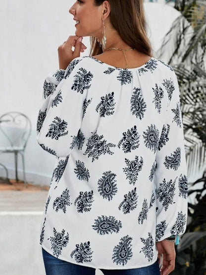 Cross-border Europe and the United States 2023 Amazon ebay Spring and Autumn New Loose Printed V-Neck Shirt Top Women