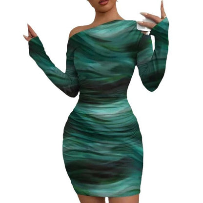 2025 Spring and Autumn, Europe, America, Amazon, cross-border foreign trade, new fashion, tie-dye, long sleeves, slim fit, hot girl dress, girl