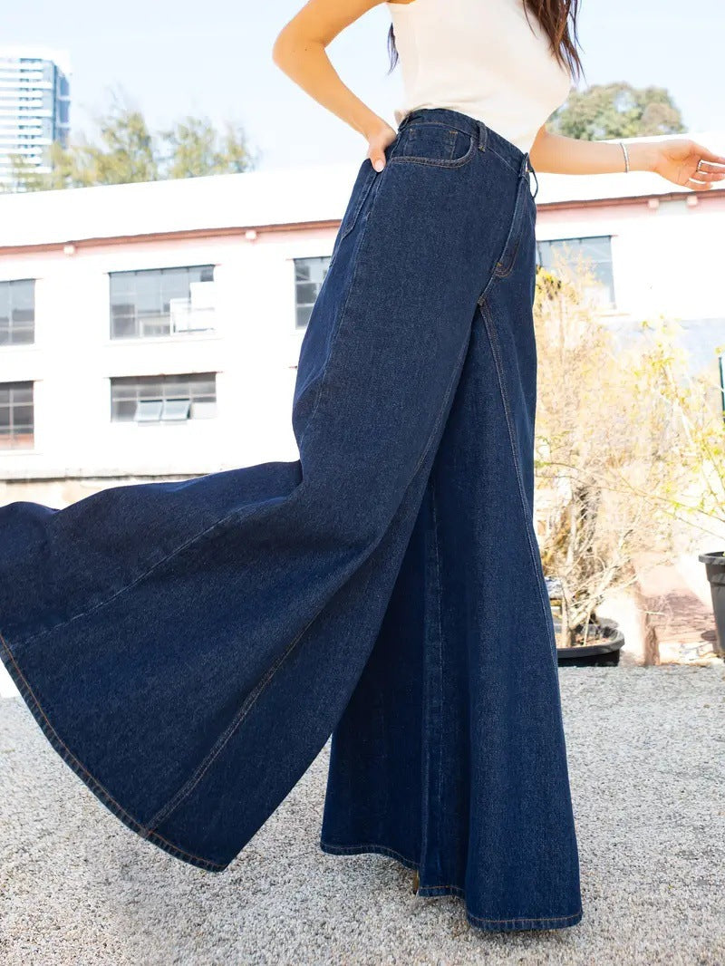 Standard women's elegant and simple wide-leg jeans stretch jeans washed denim 2025 new JEANS