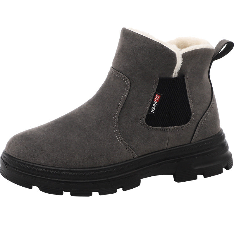 Huili new couple fleece snow boots thickened in winter warm and fashionable two cotton shoes Korean version of versatile comfortable shoes