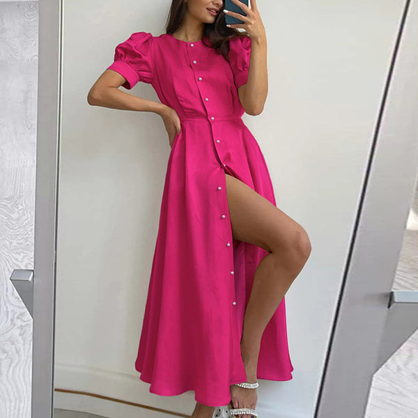Custom factory independent station cross-border European beauty clothing new printed temperament commuter high-waisted dress custom sample clothes