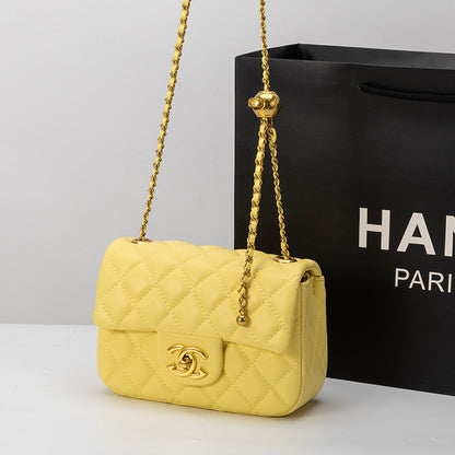 Famosa marca mesma bolsa feminina 2025 nova moda retro high-end rhombus chain bag small gold ball shoulder crossbody bag