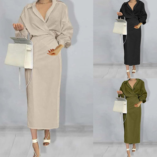 2025 summer new cross-border European and American Amazon hot sale fashionable, dignified, elegant and elegant solid color dress