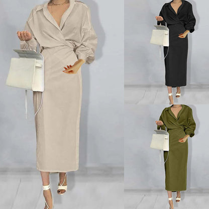 2025 summer new cross-border European and American Amazon hot sale fashionable, dignified, elegant and elegant solid color dress