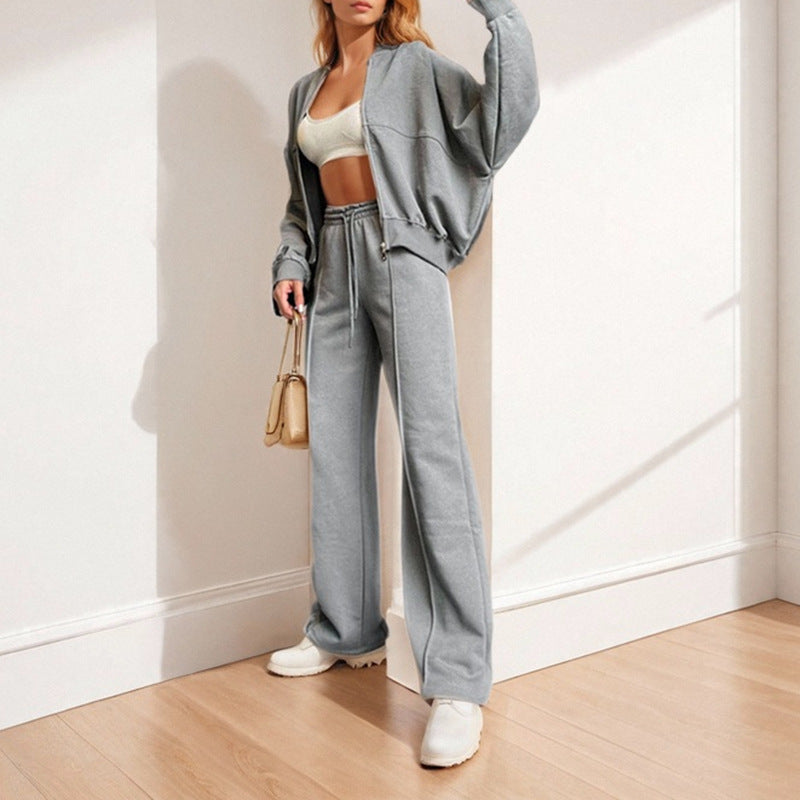 Europe and America 2025 New Amazon Solid Color Zipper Cardigan Sweatshirt Women's Fashion Casual Women's Spring Women's Suit