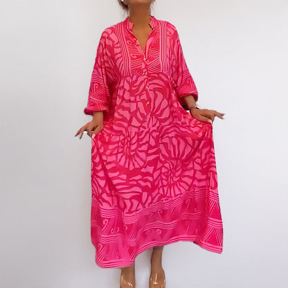 2025 Spring New European and American Cross-border Women's Temperament Commuting Fashion Women's Printed Loose Plus Size Dress Women