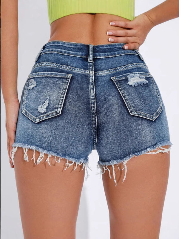 Cross-border, European, American, Amazon, denim shorts, light-colored jeans, raw edge high-waisted shorts, summer hot girl hot shorts